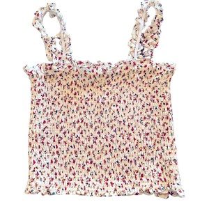 NWOT Active USA Smocked Floral Crop Tank Top Size Small